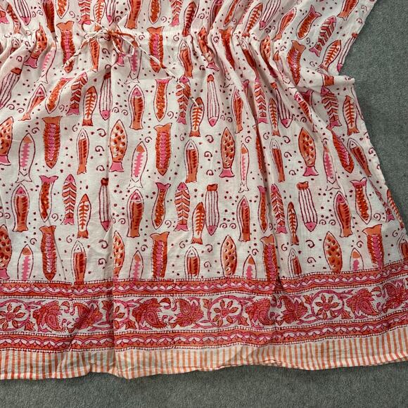 Sievya Coverup Swim Tunic Pink Fish Travel Resort Beach Drawstring Cotton - Picture 5 of 8